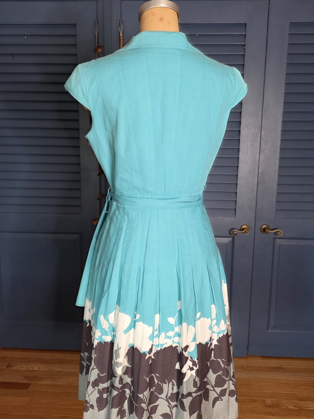 STUNNING Adrianna Papell Turquoise Border Print Shirt Dress ✨ - Picture 4 of 5
